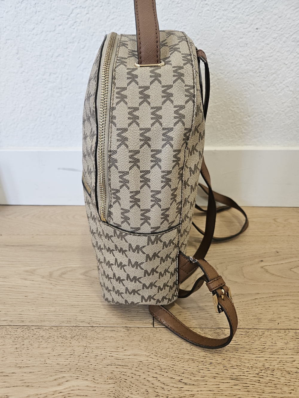 Michael Kors Beige and Brown MK Logo Dome Backpack - Picture 3 of 12